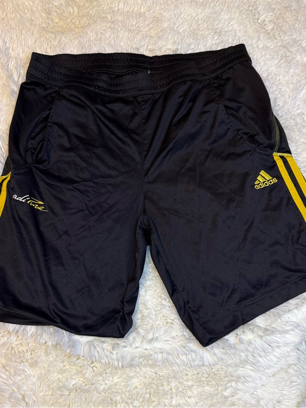 adidas Men’s “adi pure” medium Black/yellow Shorts no liner 8” inseam